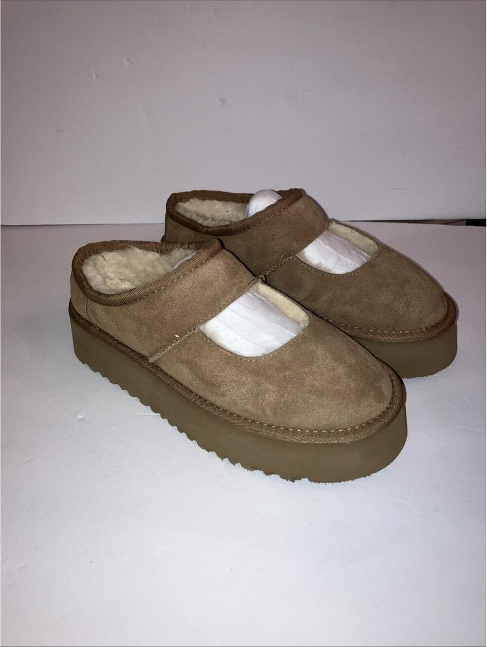 New UGG Bea Mary Jane Womans Size 7 Chestnut Brown Slipper Slide On Shoes